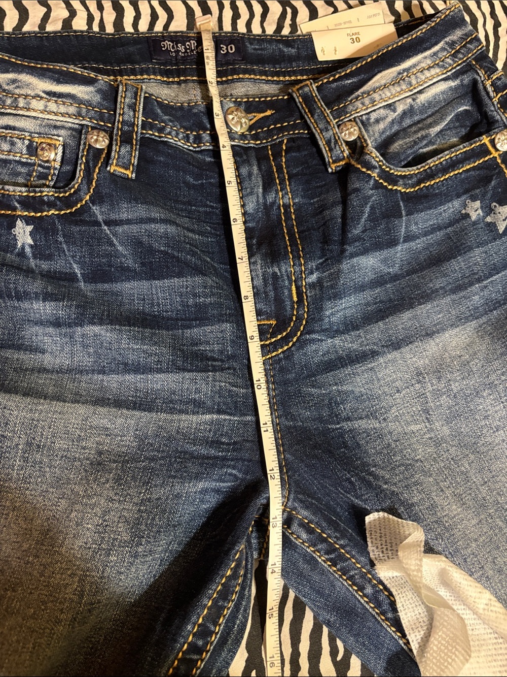 Miss Me Blue Washed Flare Jeans with Star Stripe Print - Picture 12 of 13